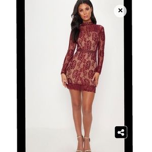 Burgundy Lace High Neck Dress